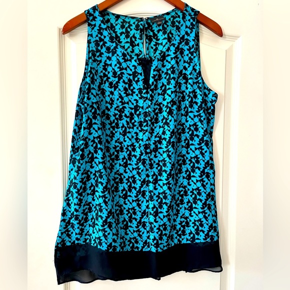 Worthington Turquoise & Black Patterned Sleeveless Blouse Women’s Size Medium - Picture 1 of 14